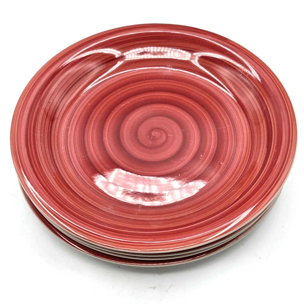 Philippe Richard Stoneware Cranberry Red SWIRL 7 1/2" Salad Plates - Set of‎ 4